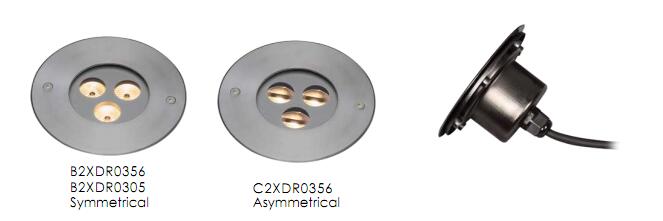 C2XDR0356, C2XDR0305 3 * 1W বা 2W অ্যাসিমেট্রিকাল LED ইনগ্রাউন্ড আপলাইট SUS 316 স্টেইনলেস স্টিল দিয়ে তৈরি 1