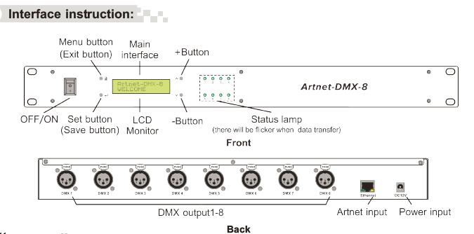 8 DMX512 আউটপুট চ্যানেল Artnet - থেকে - DMX কনভার্টার ইথারনেট কন্ট্রোল সিস্টেম 1
