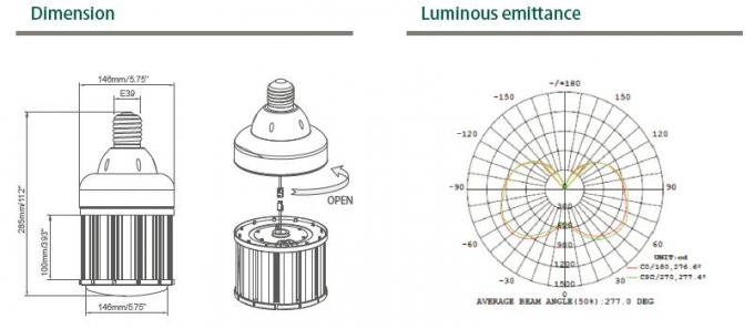 100W E39 LED কর্ন লাইট উচ্চ উজ্জ্বলতা12660LM প্রতিস্থাপিত 350W HID ল্যাম্প UL DLC তালিকাভুক্ত 2