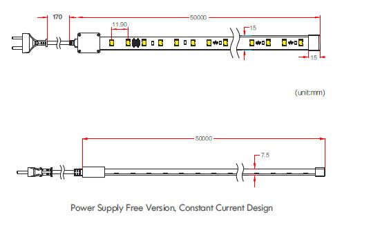 110 -120VAC পাওয়ার সাপ্লাই ফ্রি ডিমেবল LED স্ট্রিপ লাইট সহ CE / RoHs / UL তালিকাভুক্ত 1
