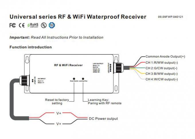 RF এবং WiFi RGBW LED কন্ট্রোলার 4 চ্যানেল সিভি বা সিসি আউটপুট 5 বছরের ওয়ারেন্টি 0