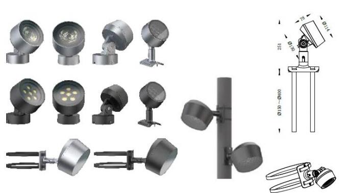 Various extensive accessories for architectural and lanscape lights